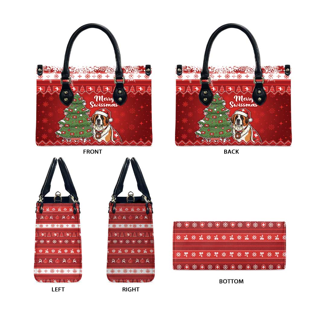 Switzerland Christmas Leather Bag Saint Bernard Merry Swissmas - Wonder Print Shop