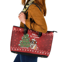 Switzerland Christmas Leather Tote Bag Saint Bernard Merry Swissmas - Wonder Print Shop