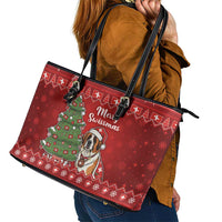 Switzerland Christmas Leather Tote Bag Saint Bernard Merry Swissmas - Wonder Print Shop