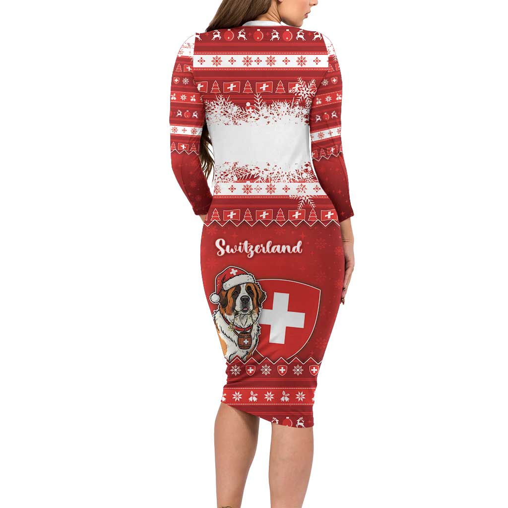 Switzerland Christmas Long Sleeve Bodycon Dress Saint Bernard Merry Swissmas - Wonder Print Shop