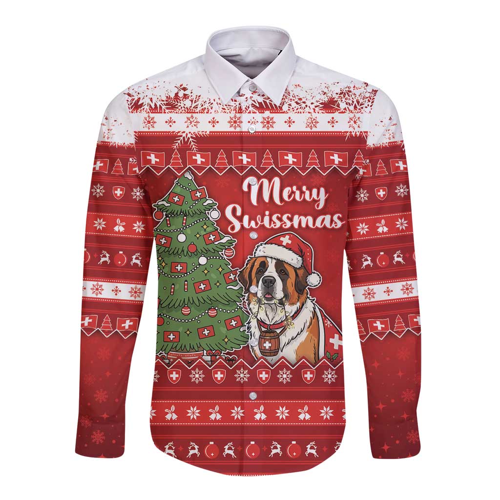 Switzerland Christmas Long Sleeve Button Shirt Saint Bernard Merry Swissmas - Wonder Print Shop