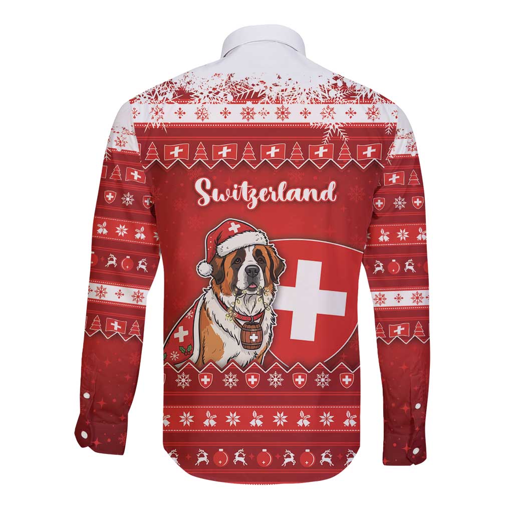 Switzerland Christmas Long Sleeve Button Shirt Saint Bernard Merry Swissmas - Wonder Print Shop