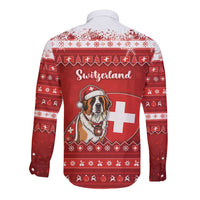 Switzerland Christmas Long Sleeve Button Shirt Saint Bernard Merry Swissmas - Wonder Print Shop