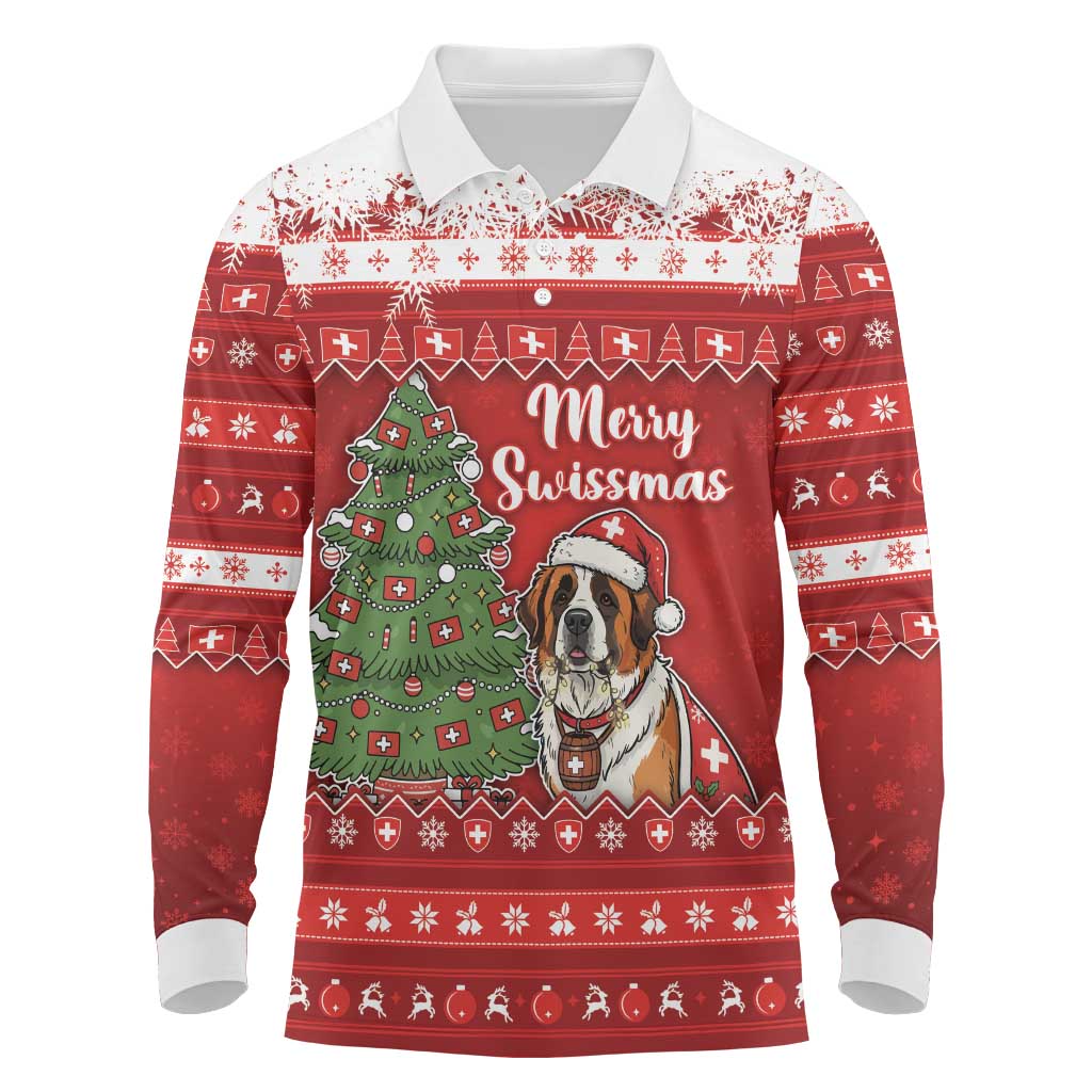 Switzerland Christmas Long Sleeve Polo Shirt Saint Bernard Merry Swissmas - Wonder Print Shop