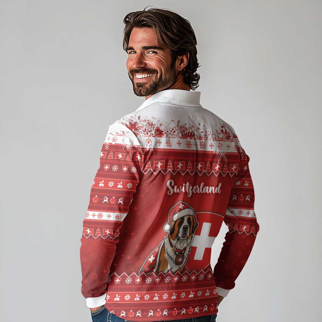 Switzerland Christmas Long Sleeve Polo Shirt Saint Bernard Merry Swissmas - Wonder Print Shop