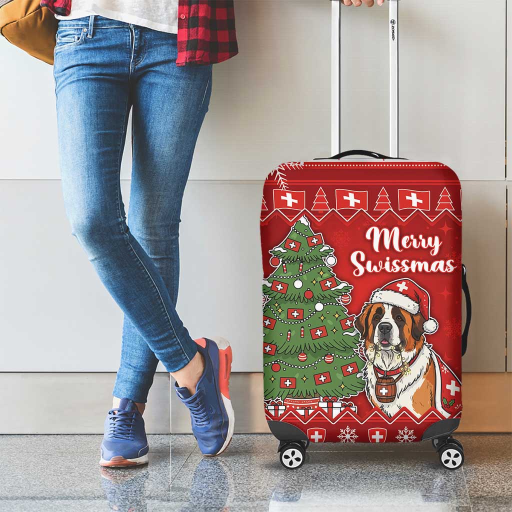 Switzerland Christmas Luggage Cover Saint Bernard Merry Swissmas - Wonder Print Shop