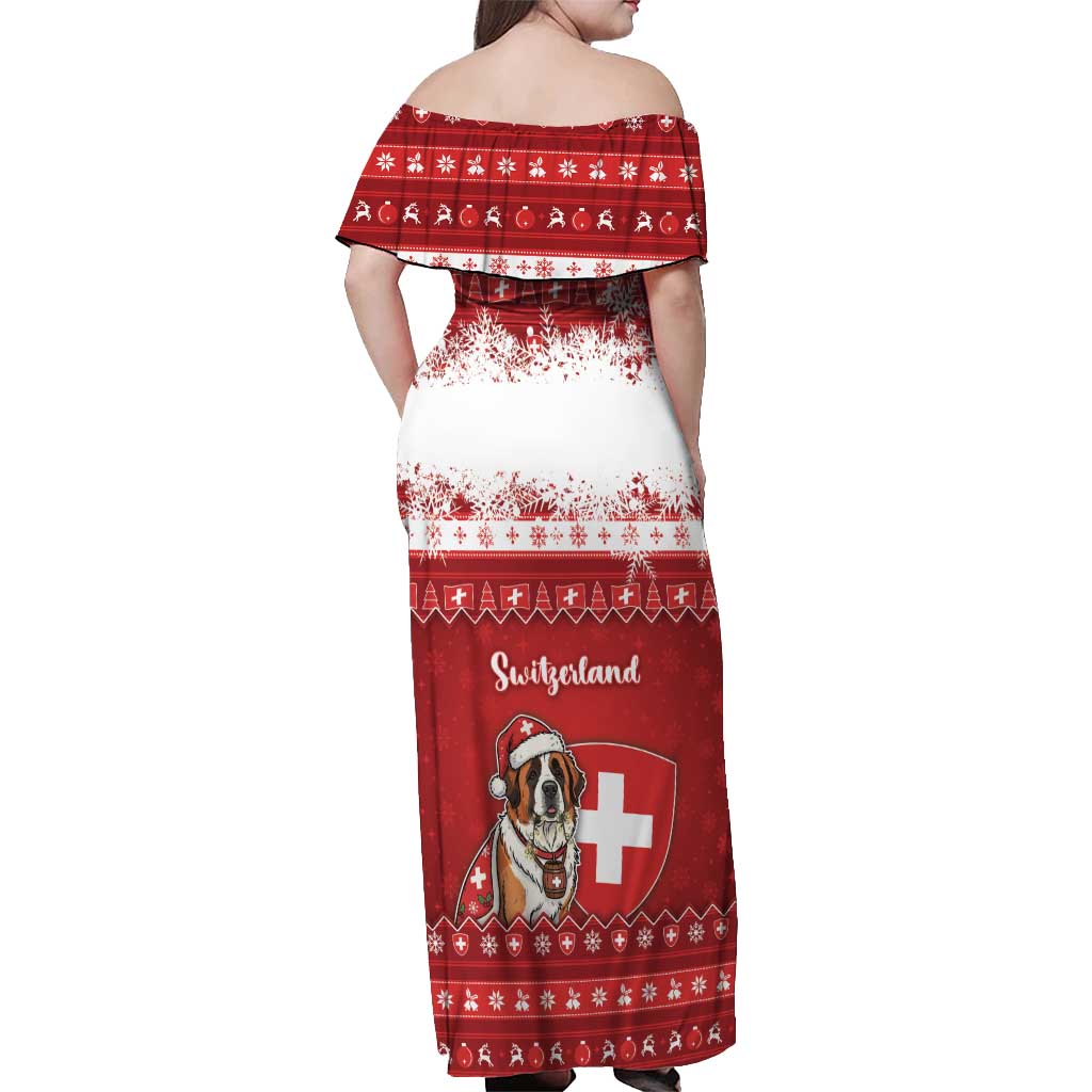 Switzerland Christmas Off Shoulder Maxi Dress Saint Bernard Merry Swissmas - Wonder Print Shop