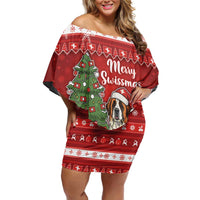 Switzerland Christmas Off Shoulder Short Dress Saint Bernard Merry Swissmas - Wonder Print Shop