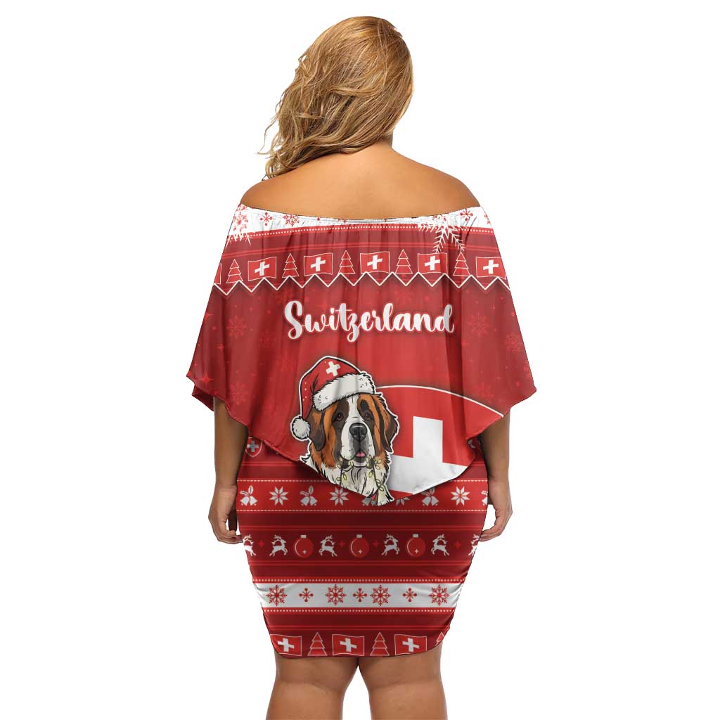 Switzerland Christmas Off Shoulder Short Dress Saint Bernard Merry Swissmas - Wonder Print Shop