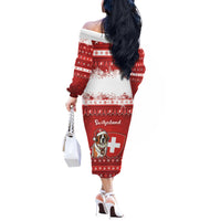Switzerland Christmas Off The Shoulder Long Sleeve Dress Saint Bernard Merry Swissmas - Wonder Print Shop