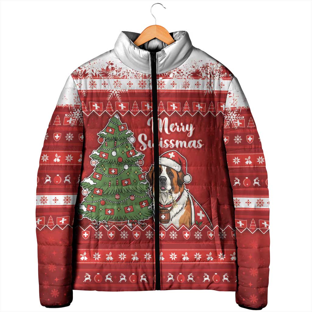 Switzerland Christmas Padded Jacket Saint Bernard Merry Swissmas - Wonder Print Shop