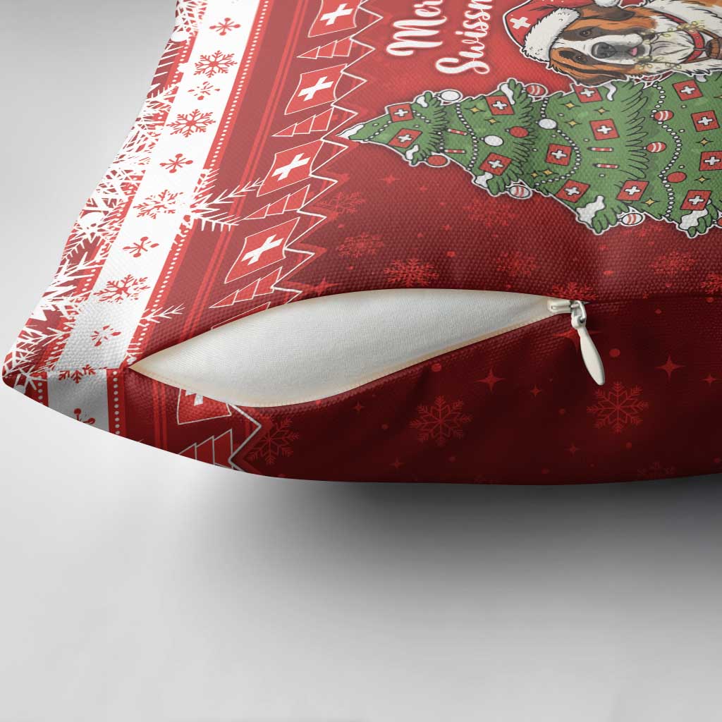Switzerland Christmas Pillow Cover Saint Bernard Merry Swissmas - Wonder Print Shop