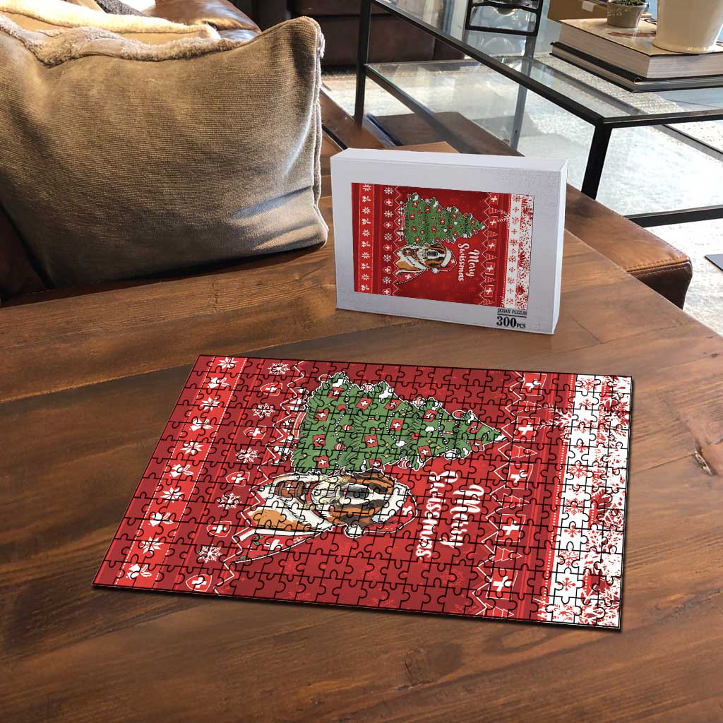 Switzerland Christmas Puzzle Saint Bernard Merry Swissmas - Wonder Print Shop