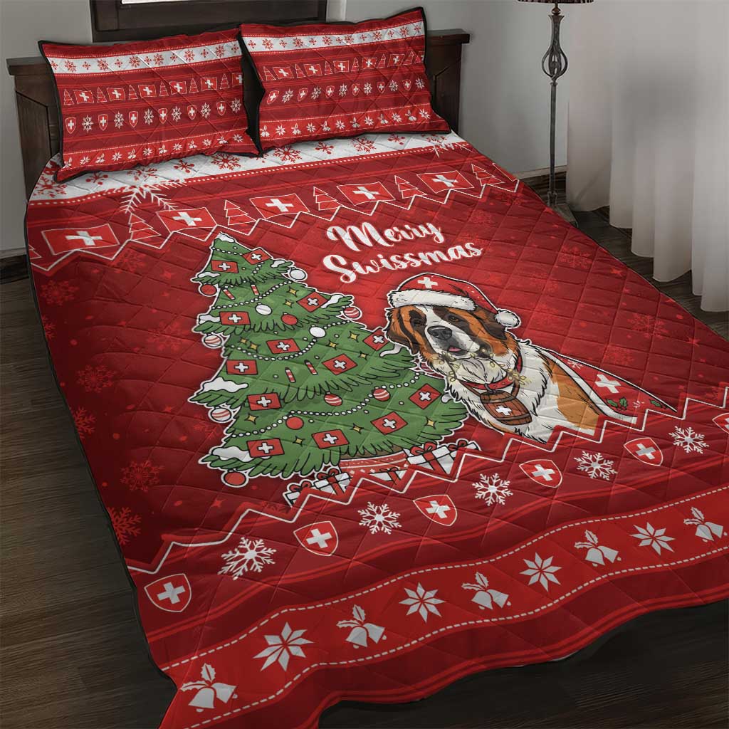 Switzerland Christmas Quilt Bed Set Saint Bernard Merry Swissmas - Wonder Print Shop