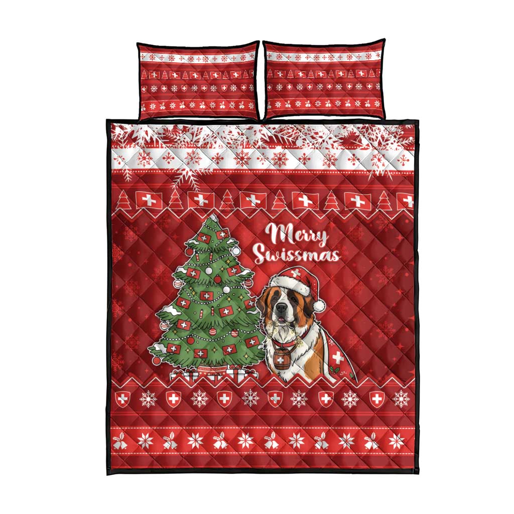 Switzerland Christmas Quilt Bed Set Saint Bernard Merry Swissmas - Wonder Print Shop