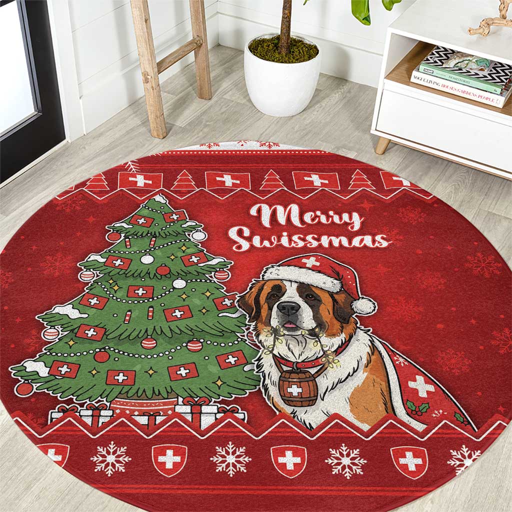 Switzerland Christmas Round Carpet Saint Bernard Merry Swissmas - Wonder Print Shop