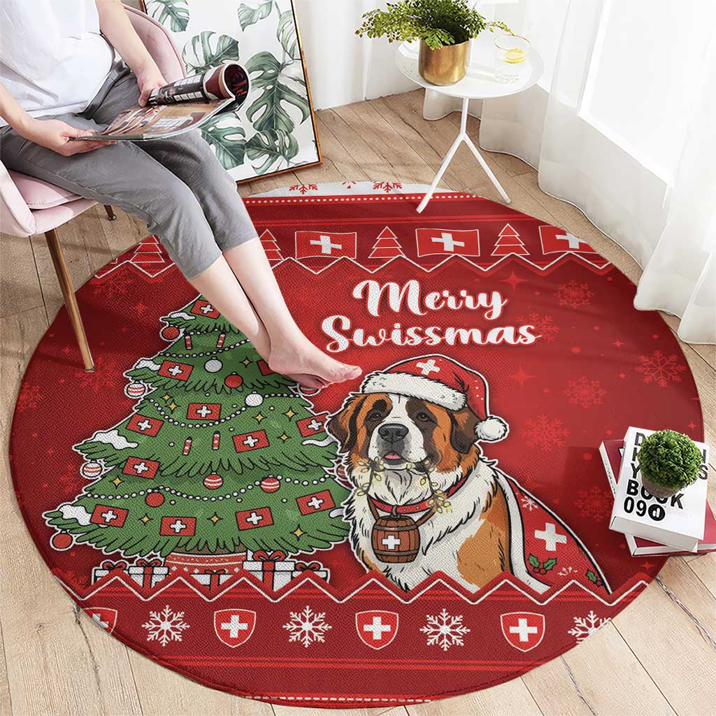 Switzerland Christmas Round Carpet Saint Bernard Merry Swissmas - Wonder Print Shop