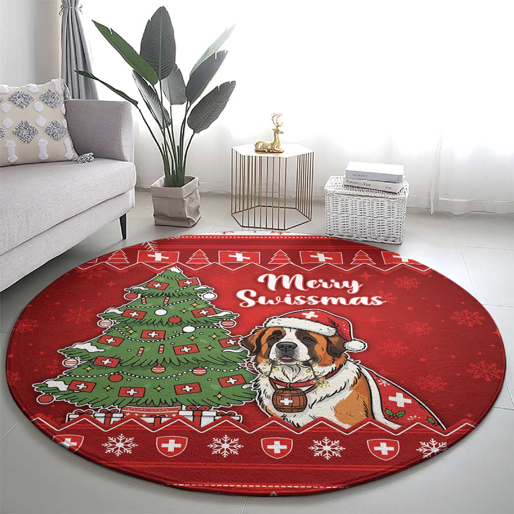 Switzerland Christmas Round Carpet Saint Bernard Merry Swissmas - Wonder Print Shop