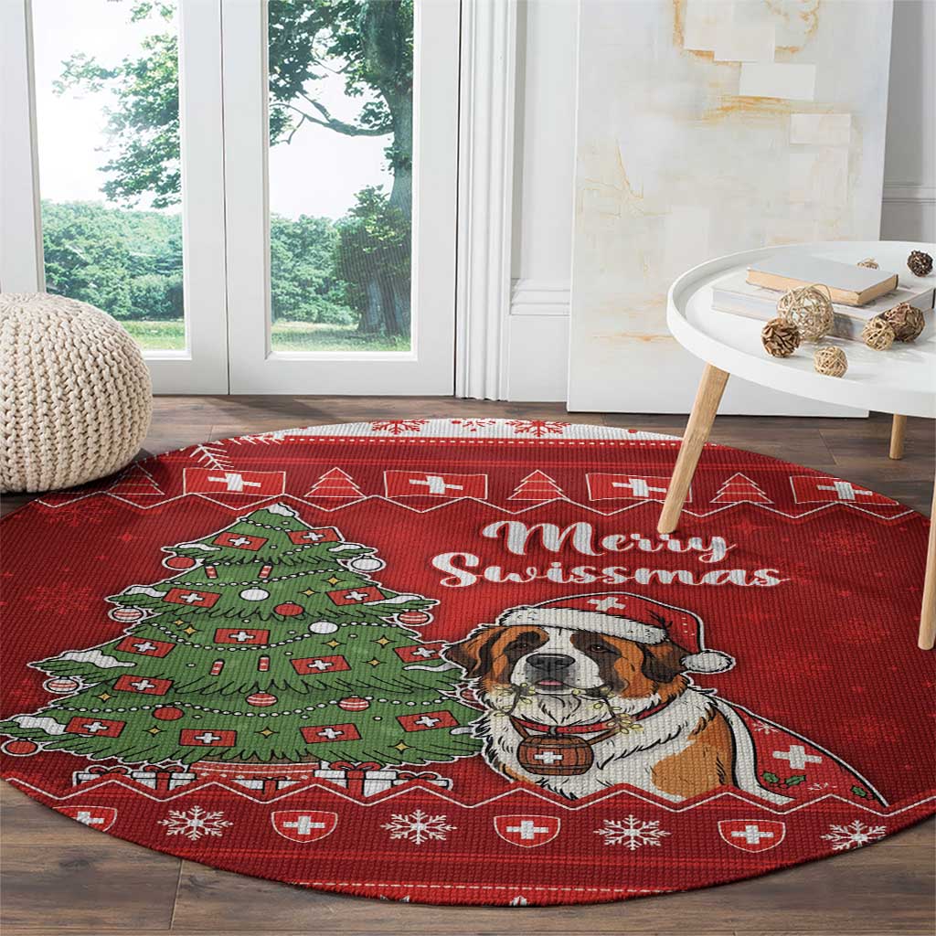 Switzerland Christmas Round Carpet Saint Bernard Merry Swissmas - Wonder Print Shop