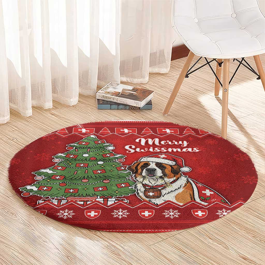 Switzerland Christmas Round Carpet Saint Bernard Merry Swissmas - Wonder Print Shop