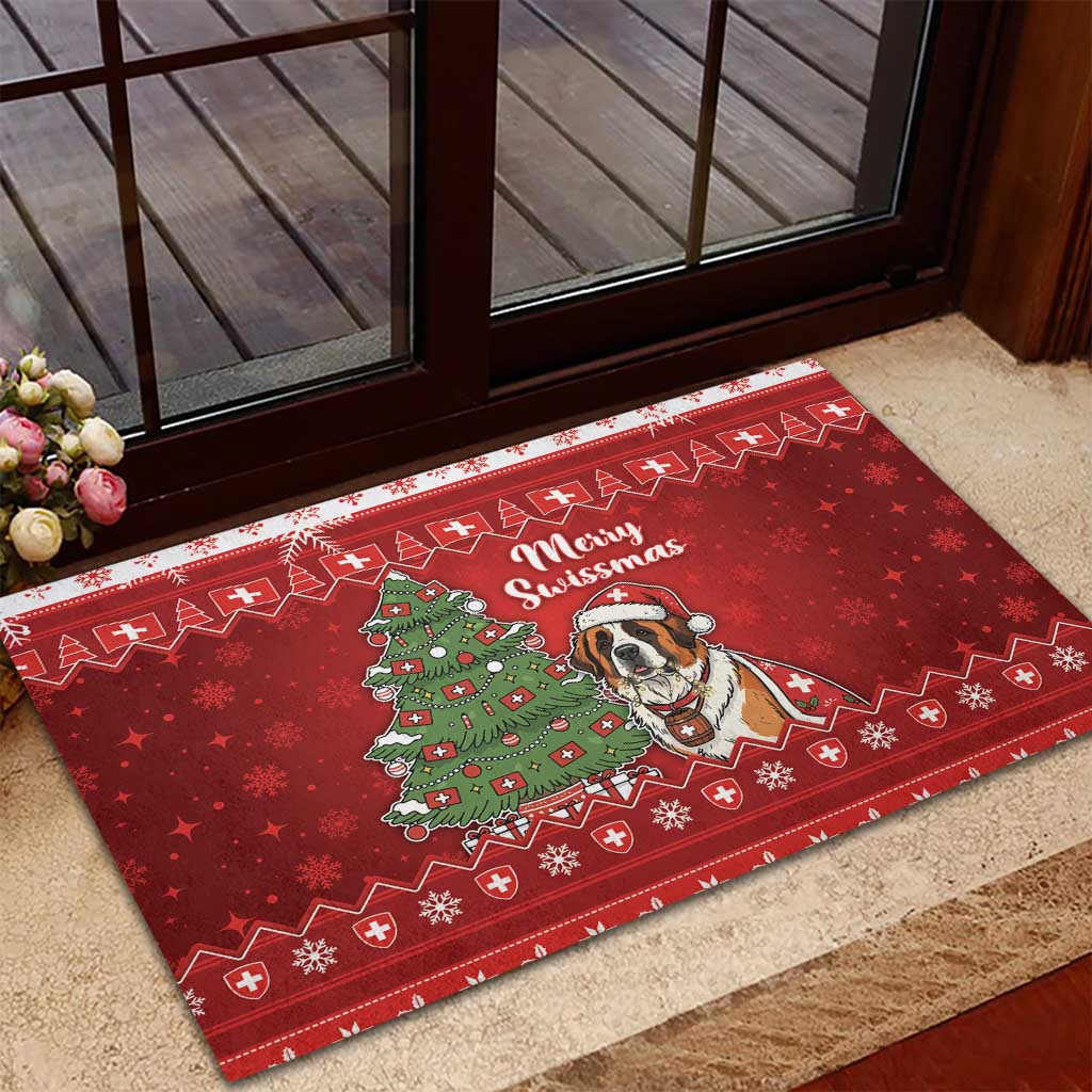 Switzerland Christmas Rubber Doormat Saint Bernard Merry Swissmas - Wonder Print Shop