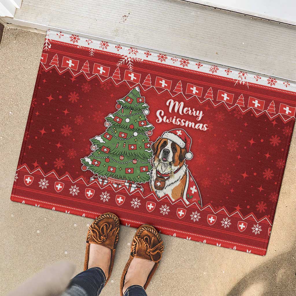 Switzerland Christmas Rubber Doormat Saint Bernard Merry Swissmas - Wonder Print Shop