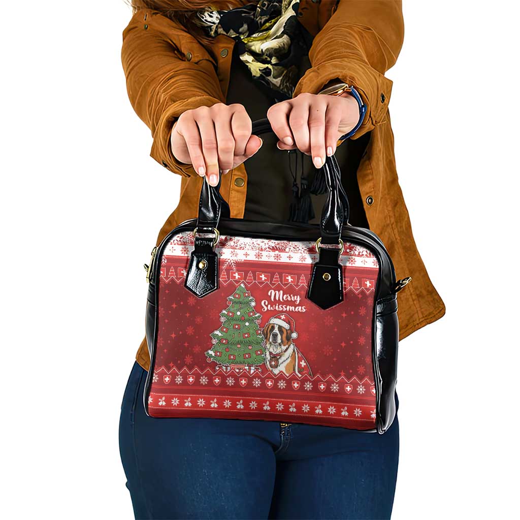 Switzerland Christmas Shoulder Handbag Saint Bernard Merry Swissmas - Wonder Print Shop