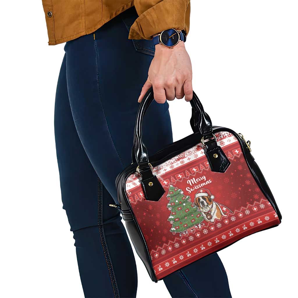 Switzerland Christmas Shoulder Handbag Saint Bernard Merry Swissmas - Wonder Print Shop