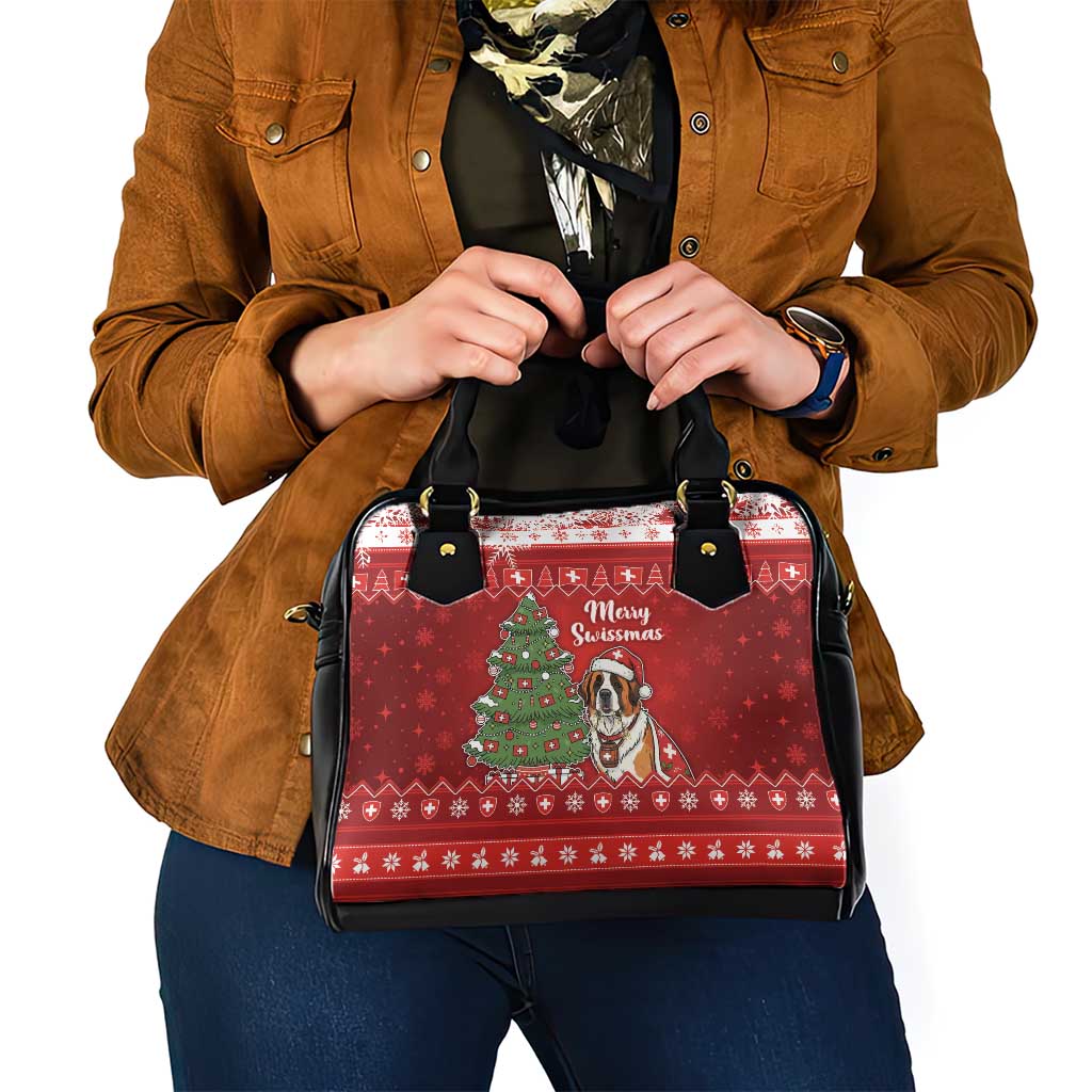 Switzerland Christmas Shoulder Handbag Saint Bernard Merry Swissmas - Wonder Print Shop