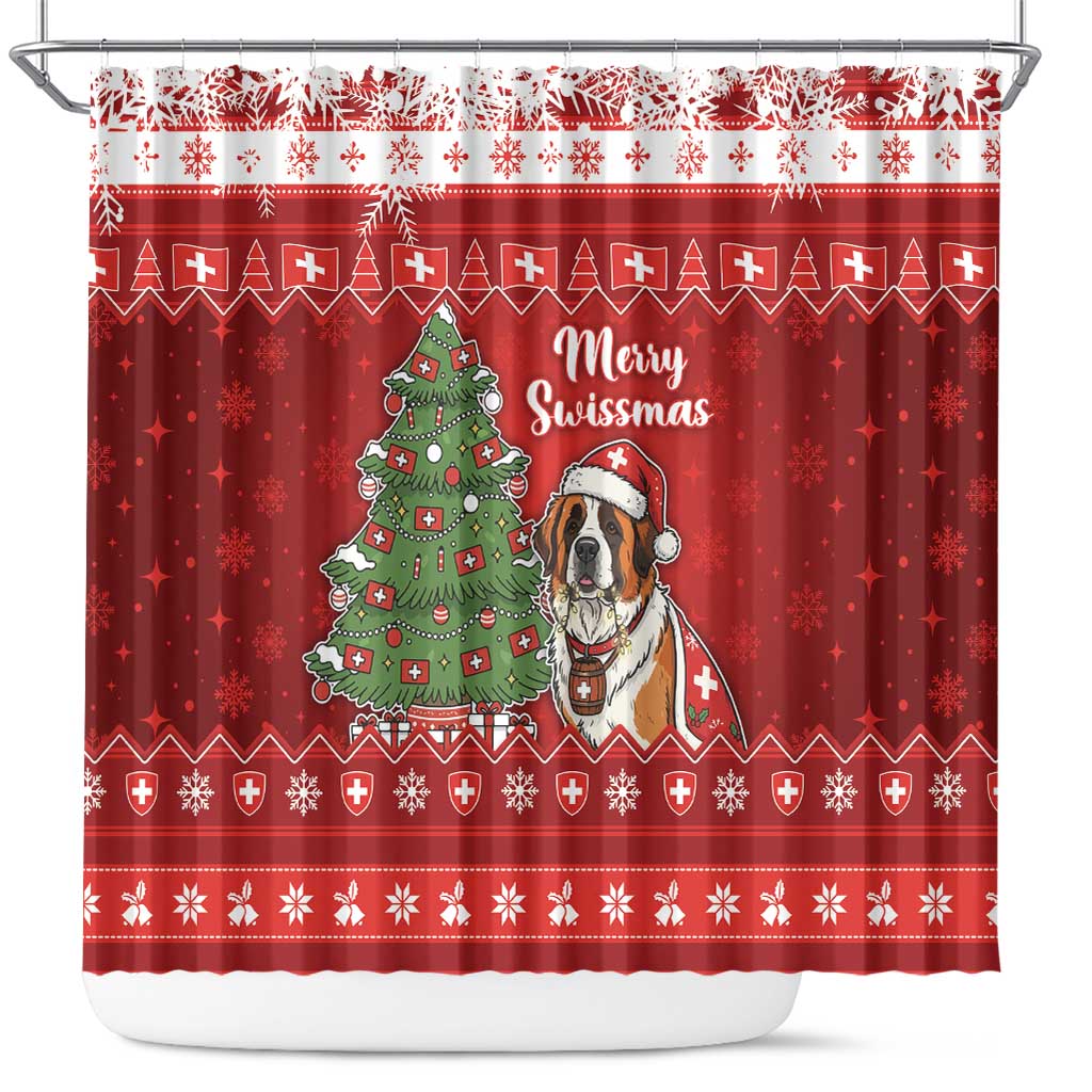 Switzerland Christmas Shower Curtain Saint Bernard Merry Swissmas - Wonder Print Shop
