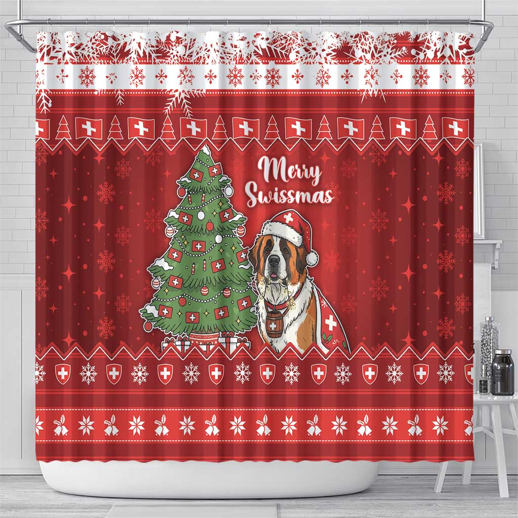Switzerland Christmas Shower Curtain Saint Bernard Merry Swissmas - Wonder Print Shop