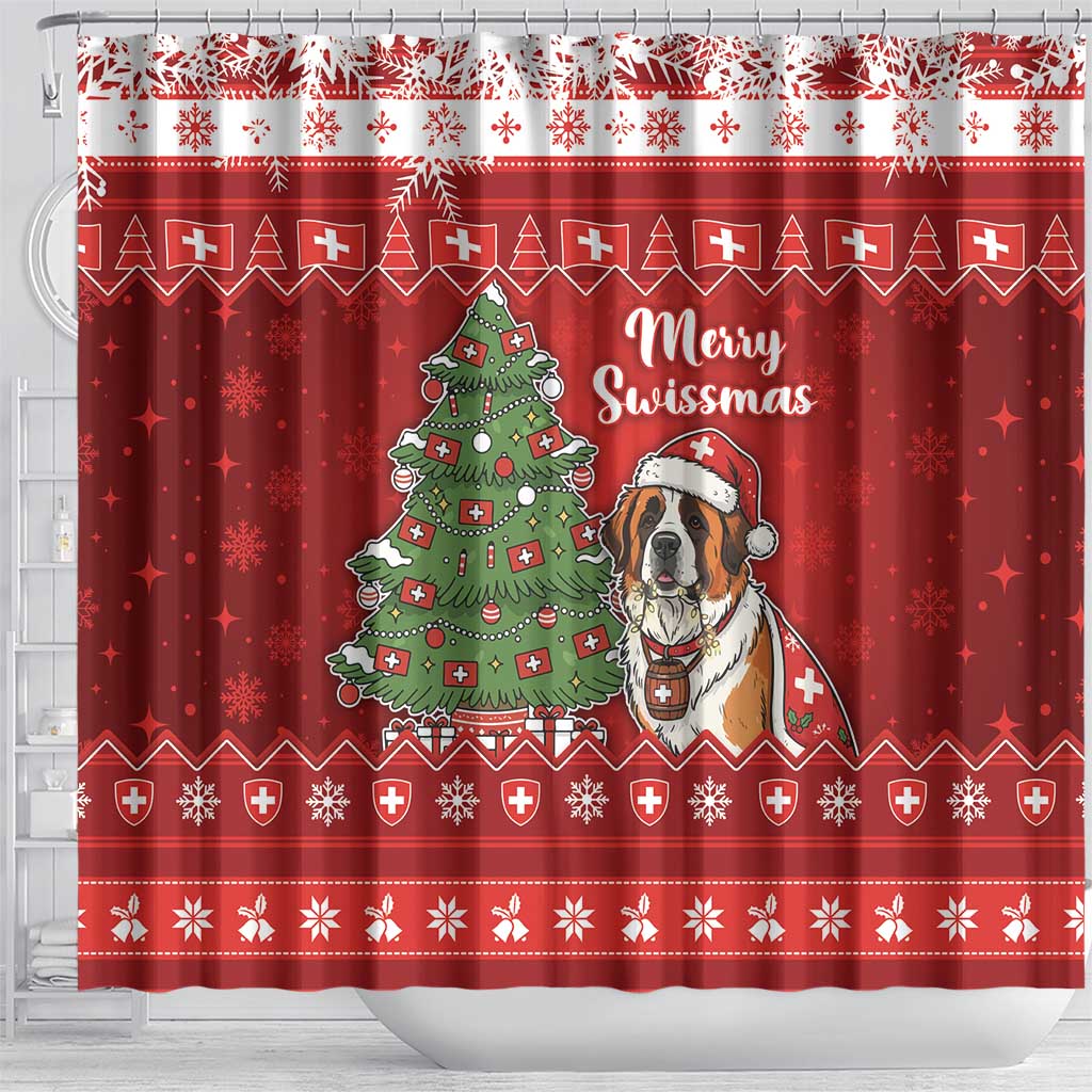 Switzerland Christmas Shower Curtain Saint Bernard Merry Swissmas - Wonder Print Shop