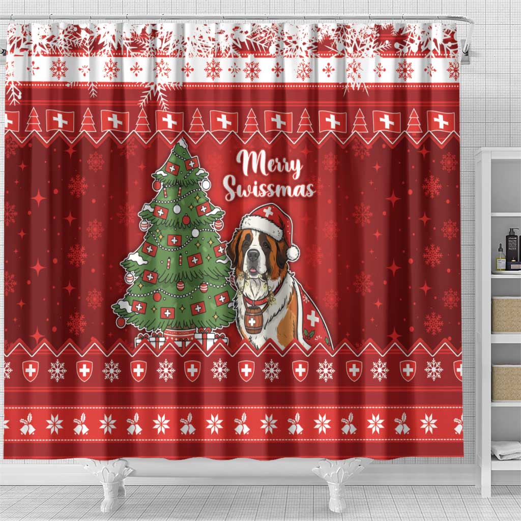 Switzerland Christmas Shower Curtain Saint Bernard Merry Swissmas - Wonder Print Shop
