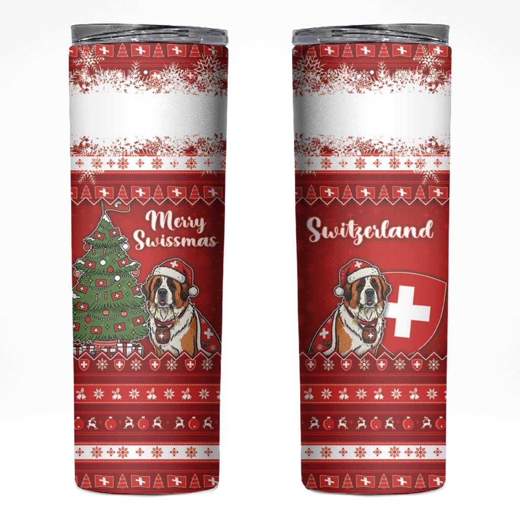 Switzerland Christmas Skinny Tumbler Saint Bernard Merry Swissmas - Wonder Print Shop
