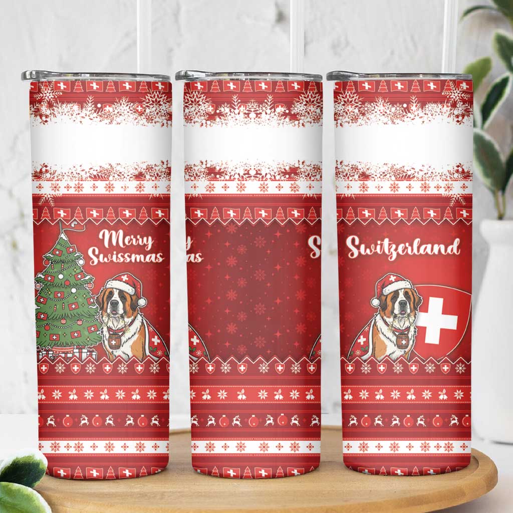 Switzerland Christmas Skinny Tumbler Saint Bernard Merry Swissmas - Wonder Print Shop