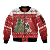 Switzerland Christmas Sleeve Zip Bomber Jacket Saint Bernard Merry Swissmas - Wonder Print Shop