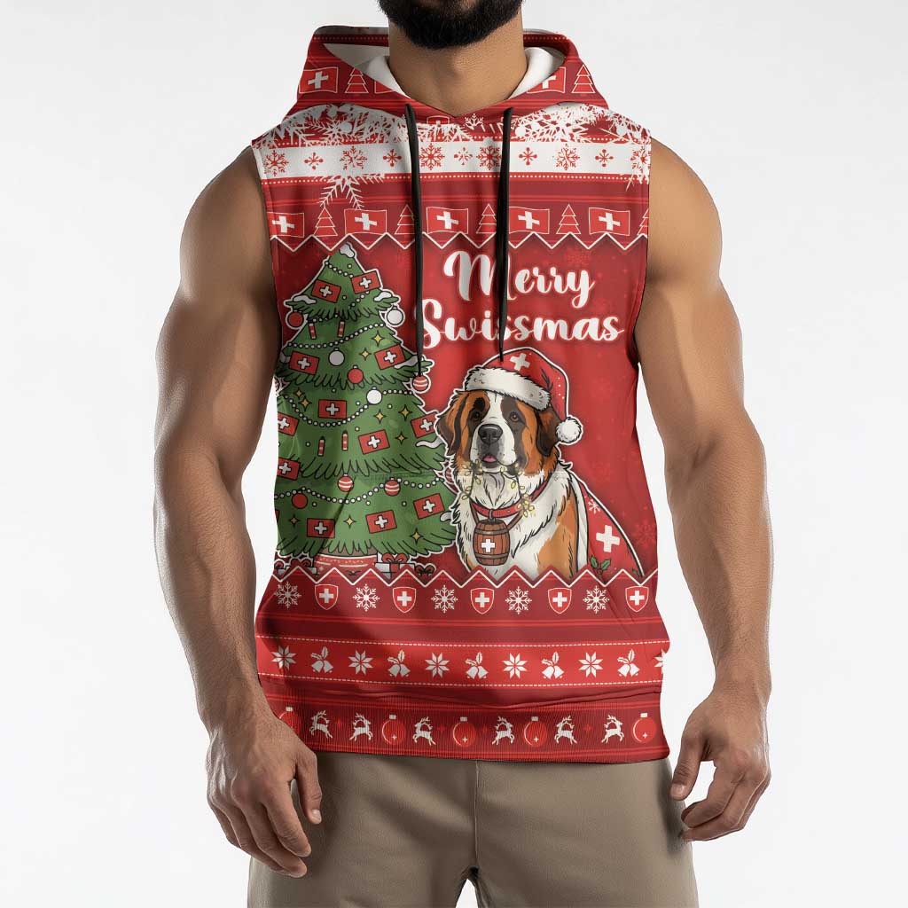 Switzerland Christmas Sleeveless Hoodie Saint Bernard Merry Swissmas - Wonder Print Shop