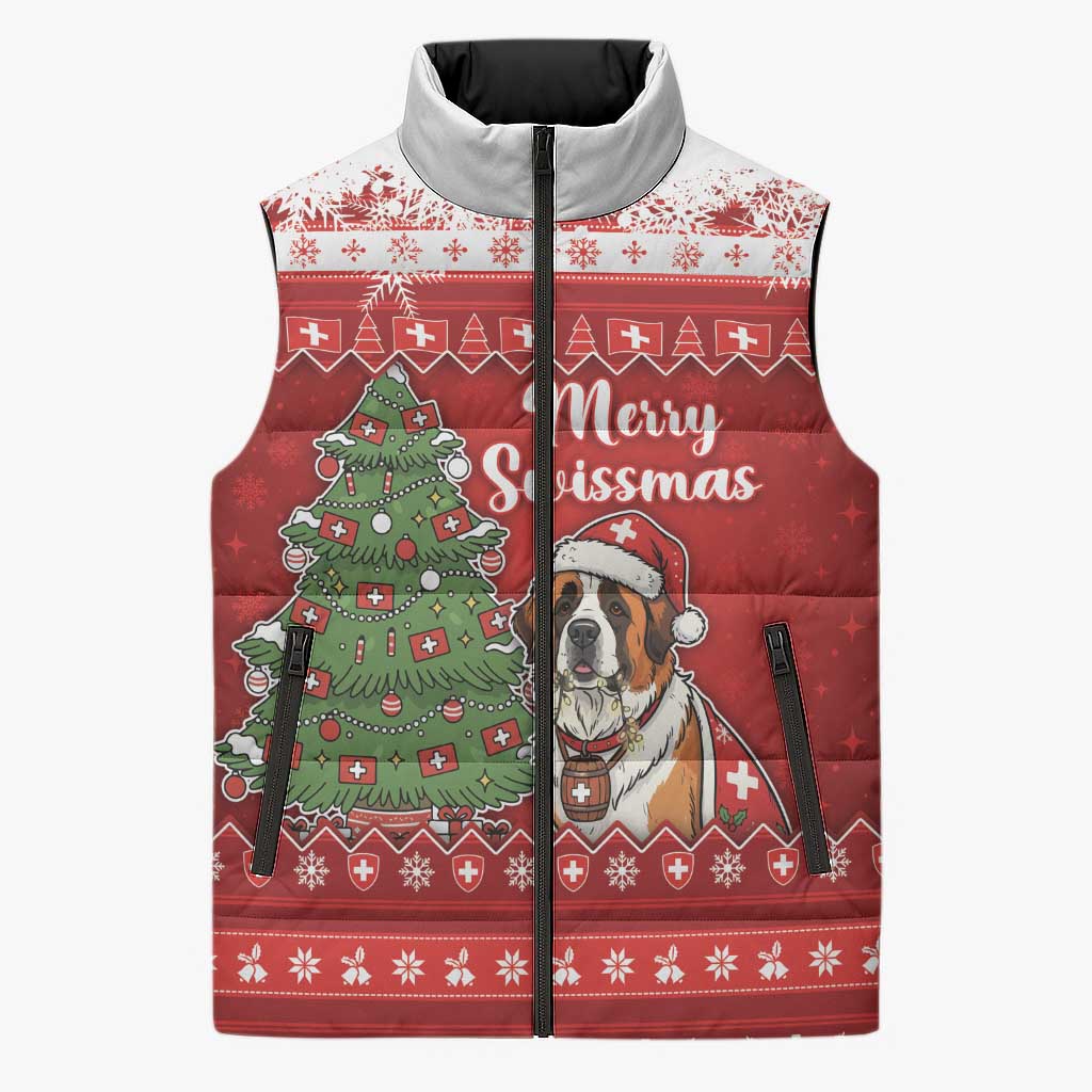 Switzerland Christmas Sleeveless Puffer Jacket Saint Bernard Merry Swissmas - Wonder Print Shop
