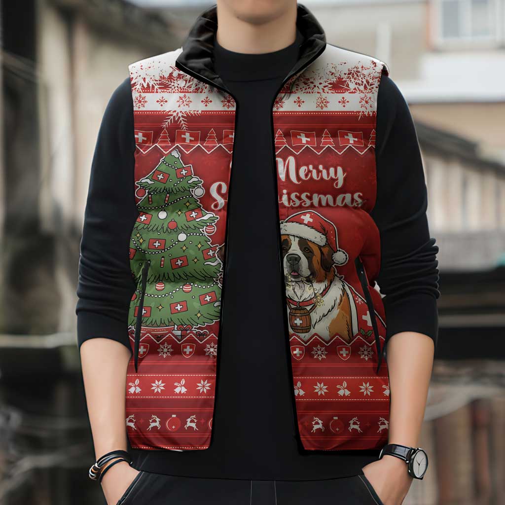 Switzerland Christmas Sleeveless Puffer Jacket Saint Bernard Merry Swissmas - Wonder Print Shop