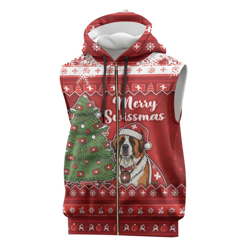 Switzerland Christmas Sleeveless Zip Hoodie Saint Bernard Merry Swissmas - Wonder Print Shop