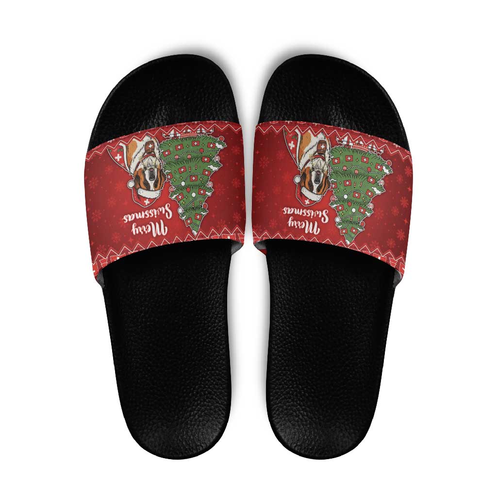 Switzerland Christmas Slide Sandals Saint Bernard Merry Swissmas - Wonder Print Shop