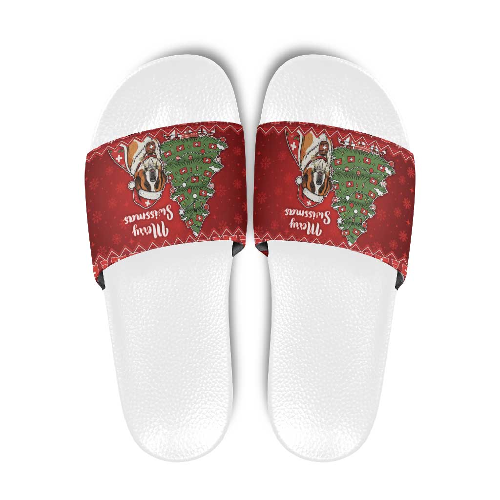 Switzerland Christmas Slide Sandals Saint Bernard Merry Swissmas - Wonder Print Shop