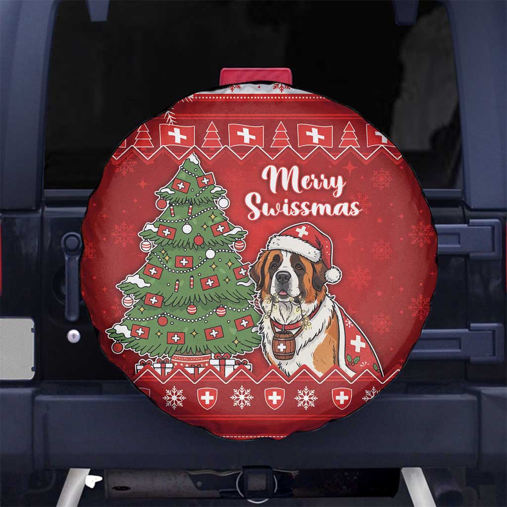 Switzerland Christmas Spare Tire Cover Saint Bernard Merry Swissmas - Wonder Print Shop