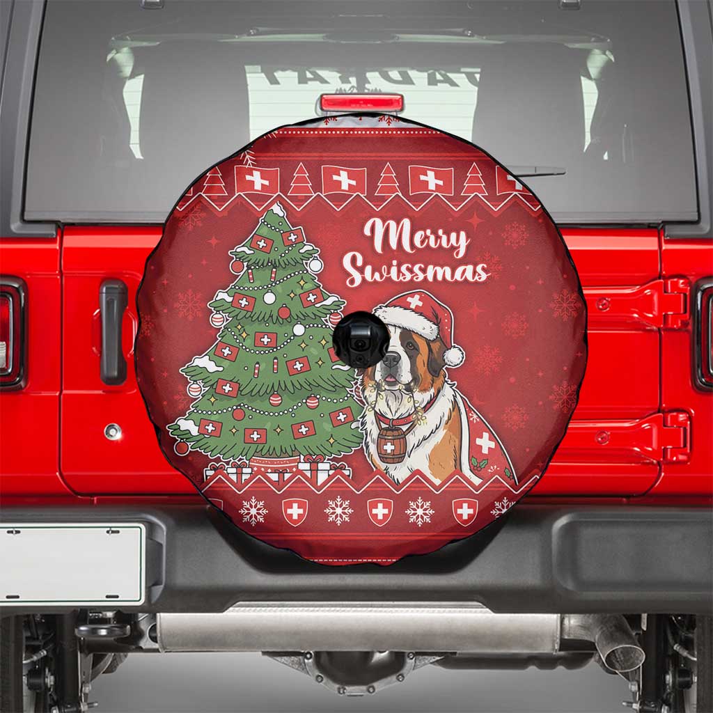 Switzerland Christmas Spare Tire Cover Saint Bernard Merry Swissmas - Wonder Print Shop