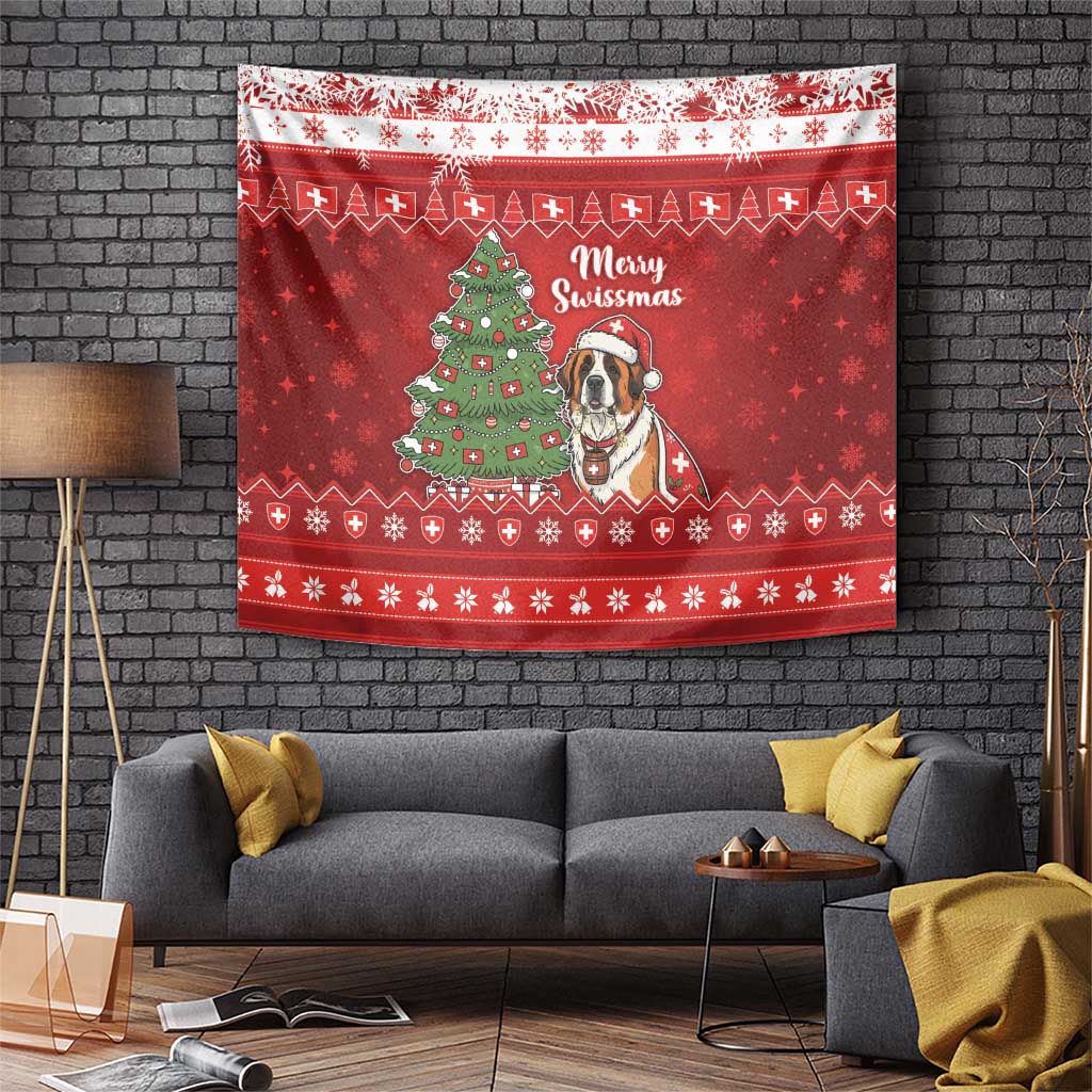 Switzerland Christmas Tapestry Saint Bernard Merry Swissmas - Wonder Print Shop