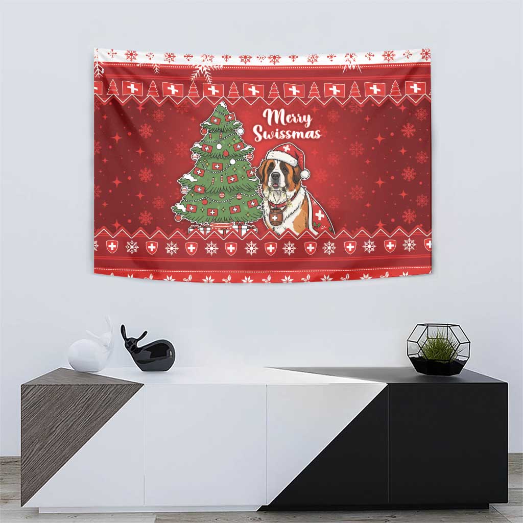 Switzerland Christmas Tapestry Saint Bernard Merry Swissmas - Wonder Print Shop