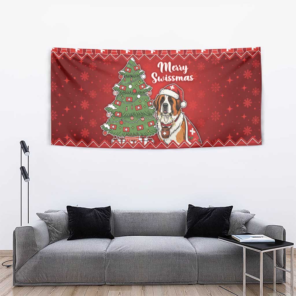 Switzerland Christmas Tapestry Saint Bernard Merry Swissmas - Wonder Print Shop