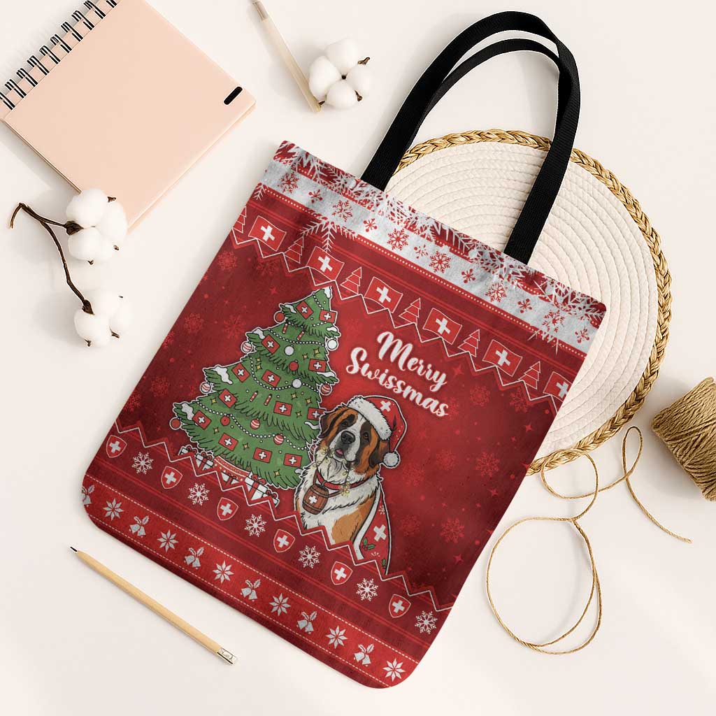Switzerland Christmas Tote Bag Saint Bernard Merry Swissmas - Wonder Print Shop