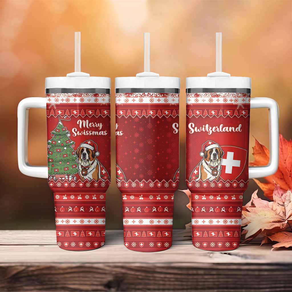 Switzerland Christmas Tumbler With Handle Saint Bernard Merry Swissmas - Wonder Print Shop