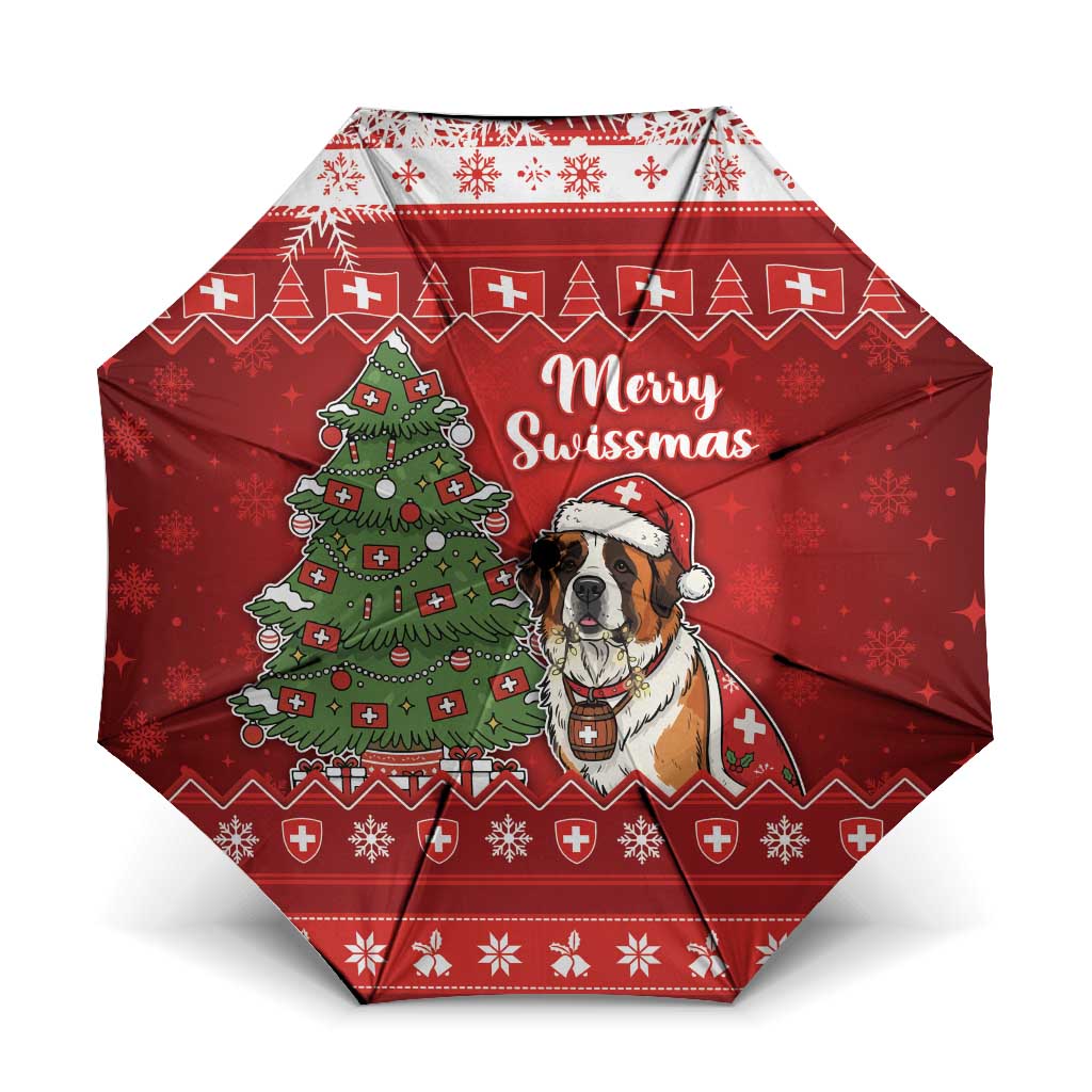 Switzerland Christmas Umbrella Saint Bernard Merry Swissmas - Wonder Print Shop